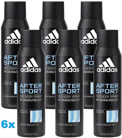 Adidas After Sport Deodorant Spray 6 x 150 ml – 48H Frisse Geur – Body Spray – Multipack 6 Stuks