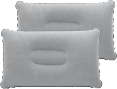 Thijox - 2 Stuks Opblaasbaar Kussen Strand - Draagbaar Hoofdkussen - Luchtkussen Camping - Zitkussen Outdoor - Grijs 27x43 cm - Perfect voor Reizen en