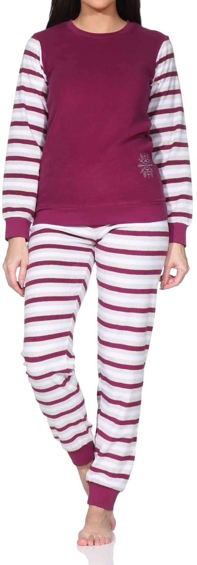 Ringetjes Badstof pyjama voor dames met lange mouwen en ijskristallen