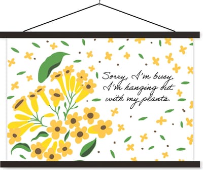 Posterhanger incl. Poster 60x40 cm - Schoolplaat - Sorry I'm busy I'm hanging out with my plants - Bloemen - Quotes - Spreuken - Textielposter - Zwarte latten