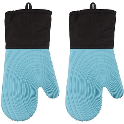 Geribbelde Zachte Siliconen Ovenwanten Set Zachte Polyester Voering, Waterdicht, BPA-Vrij, Lange Flexibele Dikke Handschoenen Voor Koken 7 x13