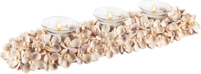 Dekoratief | Theelichthouder lang m/schelpen/parels, naturel, PVC, 39x11x6cm | A240979
