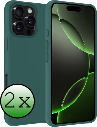 Hoesje 2 Stuks - Geschikt voor Apple iPhone 16 Pro - Sterk & Shockproof - Case Siliconen - Back Cover - Telefoon Hoes - Donkergroen
