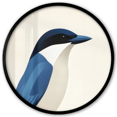 Poster in lijst Rond - Fotolijst 40x40 cm - Posters - Illustratie - Blauw - Vogel - Ronde posterlijst zwart - Decoratie - Wanddecoratie woonkamer - Muurdecoratie slaapkamer