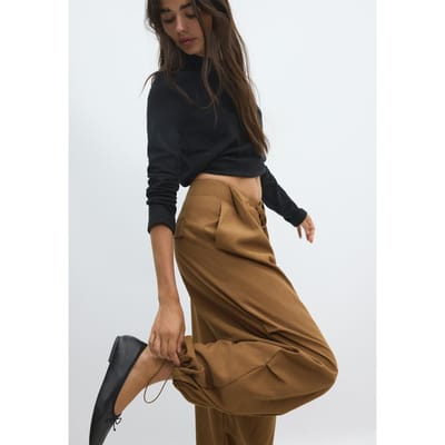 Stradivarius Technische broek met plooien  Donkerkameel XS