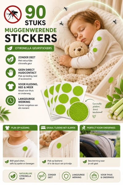 JN® Muggenstickers - Groen - Citronella Geurstickers - Volwassenen & Kinderen - Muggen & Insecten