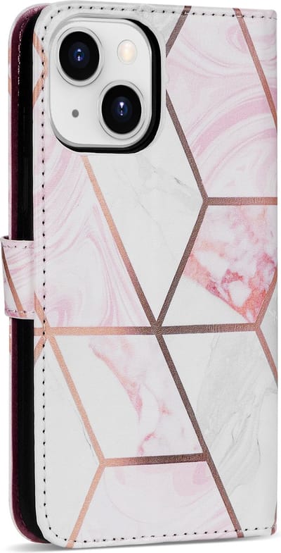 Geschikt Voor iPhone 15 Plus Hoesje - Solidenz Bookcase 15 Plus - Telefoonhoesje 15 Plus - 15 Plus Case Met Pasjeshouder - Marble - Cover Hoes - Marmer