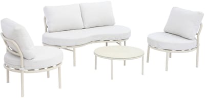 sweeek - Tuinset voor 4 met bank tafeltje en twee fauteuils aluminium ronde vormen - solena