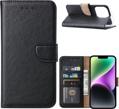 iPhone 14 hoesje bookcase hoes - Arara book case hoesje voor iPhone 14 - Zwart