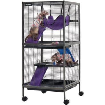 VEVOR Kleine Dierenkooi, Metalen Frettenkooi, Verblijf voor Kleine Dieren, 52x52x113 cm, voor Fretten, Chinchilla's, Vliegende Eekhoorns, Cavia's & Konijnen, 4 Verdiepingen, Draadafstand 13,97 mm, Vergrendelbare Zwenkwielen