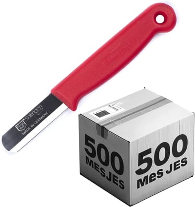 Solingen Bandstaal Mes – HACCP – Rood – RVS Lemmet 40 mm – Voedselveiligheid voor Oogsten – 500 stuks