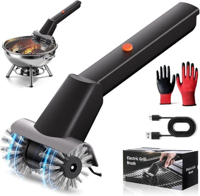 KZQ Elektrische barbecueborstel - Oplaadbare barbecueborstel - Elektrische reinigingsborstel - 2600 mAh - Dubbele snelheid - Met LED-verlichting - Tot 100 minuten batterijduur - Geschikt voor kamperen en barbecueën in de buitenlucht