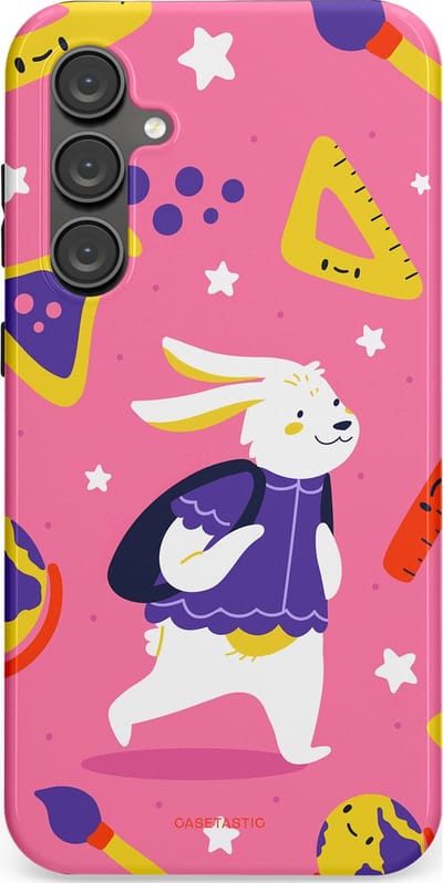Casetastic hoesje geschikt voor Samsung Galaxy S23 FE - Dubbellaagse bescherming - Slimme konijnensprongen - Fashion Case - Koraal Geel Roze