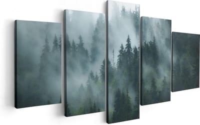 Artaza Canvas Schilderij Vijfluik Bos Met Bomen In De Mist - 100x50 cm - Wanddecoratie Woonkamer - Schilderijen - Muurdecoratie