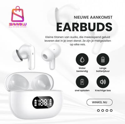 Bluetooth oordopjes draadloos – LED Oplaadcase met Display – Touch Control – oordopjes usb c – oordopjes slapen – in-ear oordopjes – Wit - 74986