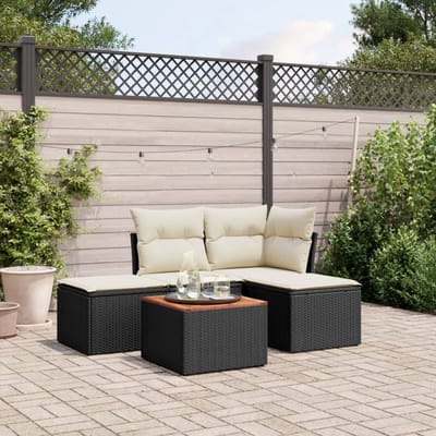 vidaXL - 5-delige - Loungeset - met - kussens - poly - rattan - zwart