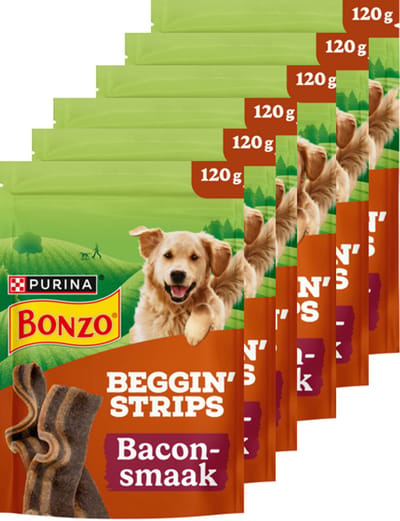 Bonzo Beggin' Strips - Hondensnacks - Bacon - 6 x 120 g