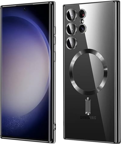 Hoesje geschikt voor Samsung Galaxy S23 Ultra - Techsuit Luxury Crystal Back Cover - Geschikt voor MagSafe - Transparant/Zwart