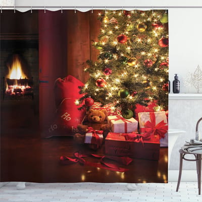 New Bed Kerstmis Nieuwjaarskerstbomen Douchegordijn Badkamer Decor Set met Haakjes 180 cm B 200 cm L