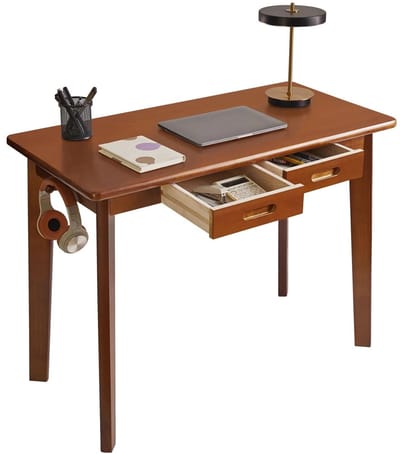 Dailygoods- Bureau Massief Hout - Schrijfbureau - Kantoortafel met Lades - Computerbureau - Rustiek Bruin - Veiligheidswaarschuwing tot 50 kg - Schrijftafel