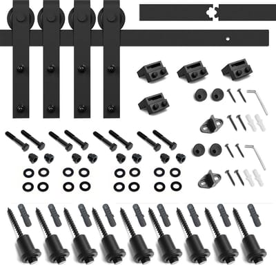 Lendo Online Schuifdeursysteem 400cm voor Houten deur Loftdeur Barndoor Railsysteem Beslagset Recht Complete Set 4 meter Zwart Industrieel