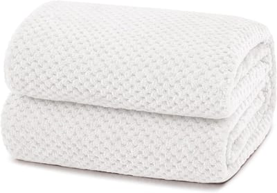 Zachte en Warme Fleecedeken voor Bank en Bed met Wafelpatroon, Behaaglijke Aangename Deken, Woondeken, Bankdeken, 130x170cm, Wit