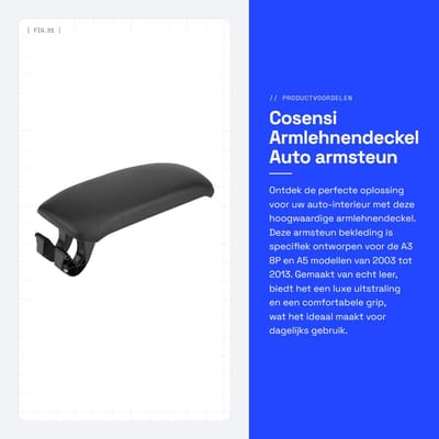 Dailygoods- Armleuningdeksel vervangend - Leder - Geschikt voor A3 8P/A5 2003-2013 - Luxe uitstraling - Duurzaam - Comfortabele touch - Armsteun