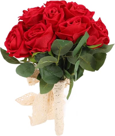Zijden Bruidsboeket - Kunstbloemen Decoratie - Bruiloft Decoratie - Langdurig Kleurvast - 35 x 25 x 25 cm - Rood
