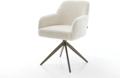 Eetkamerstoel Greg-Flex kruisframe breed afwerking met titanium teddy beige 360° draaibaar rocker-functie pocketveer kern