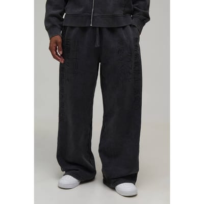 Wijde Pijpen Grafische Gewassen Jogger | Washed Black | Size Large