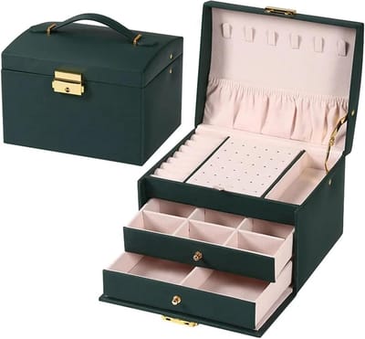 Juwelendoos Drie Lagen - Opbergdoos Sieraden - Sieraden Organiseren - Grote Capaciteit - 17 x 14 x 13 cm - Groen