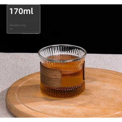 GIAXNI Amerikaanse Verticale Design Koffiekop Houten Ring Anti-Verbranding Hoge Temperatuur Thuis Hoge Borosilicaatglas Koffiekop brown