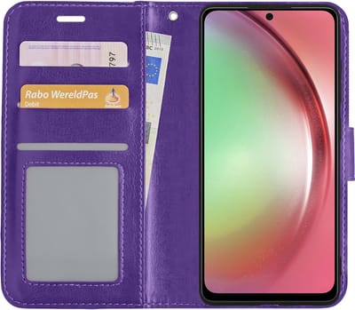 Hoesje - Met Pasjeshouder - Geschikt voor Samsung Galaxy A54 - Luxe Bookcase Portemonee - Flip Case - Kunstleer Book Case - Flipcase - Book Cover - Walletcase - Portemonneehoes - Paars