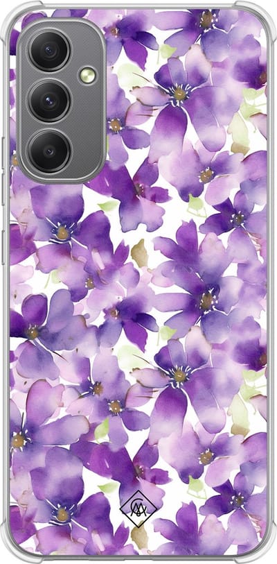 Casimoda® hoesje - Geschikt voor Samsung Galaxy A34 - Floral Violet - Shockproof case - Extra sterk - TPU/polycarbonaat - Paars, Transparant