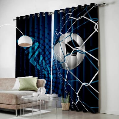 Ballons de Football Conception Football Zone Fenêtre Bleue Couvertures Traitement de Fenêtre Rideaux Rideaux de Fenêtre Pour Salon Intérieur Chambre à Coucher Chambre d'Enfants Maison W60H60(CM)x2PCS&Grommet Top