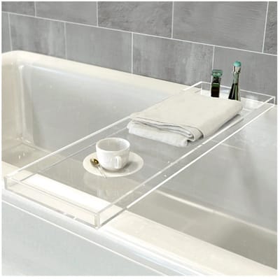 Uitschuifbaar, Helder Badplankrek， Badbrug Badkamer Caddy Trays for de badkuip Badaccessoires for elk formaat badkuip, waterbestendige draagbare houder(76x20cm)