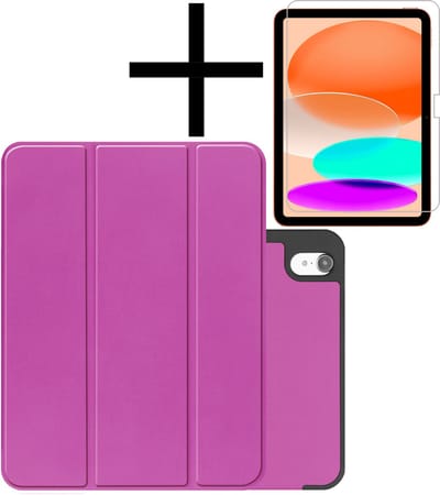 Hoes - Geschikt voor Apple iPad A16/A18 (2022/2025/2026) - 10.9 & 11 inch (10e, 11e & 12e generatie) - Met Screenprotector - Trifold Bookcase - Hard Cover Case - Met Uitsparing Geschikt voor Apple Pencil - Hardcover Book - Tablet Hoesje - Paars