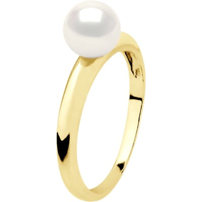 Ring - Geel Goud - Echte Cultiveerde Zoetwaterparel Rond 6-7 mm