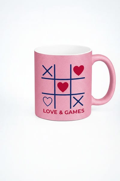 Roze Love & Games Mok - Tic-Tac-Toe Harten Design - Origineel Cadeau