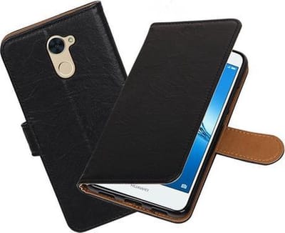 BestCases.nl Huawei Y7 / Y7 Prime Echt Leer Leder booktype hoesje Zwart