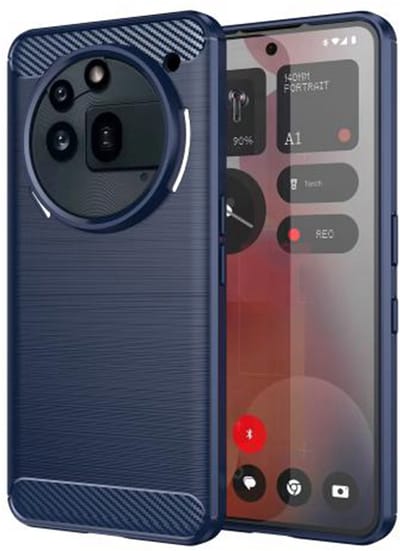 MobyDefend Hoesje - Geschikt voor Nothing Phone (3a) Pro - TPU Backcover - Geborstelde Metaal & Carbon-Look - Blauw