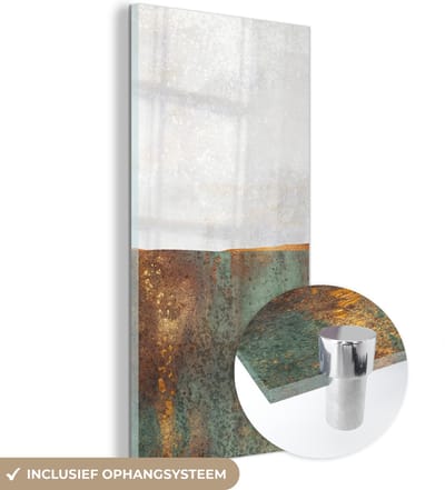 MuchoWow® Glasschilderij 60x120 cm - Schilderij acrylglas - Abstract - Luxe - Goud - Foto op glas - Schilderijen