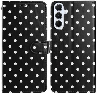 Hoesje Geschikt voor Samsung Galaxy A16 | Polka Dot Wallet Book Case | Portemonnee Hoesje | 3 Pasjes | Magneetsluiting | Stand Functie | Zwart