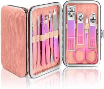Nagelset 10-in-1 - Verzorgingsset manicure - Persoonlijke verzorging - Roestvrij staal - 10 delig - Roze
