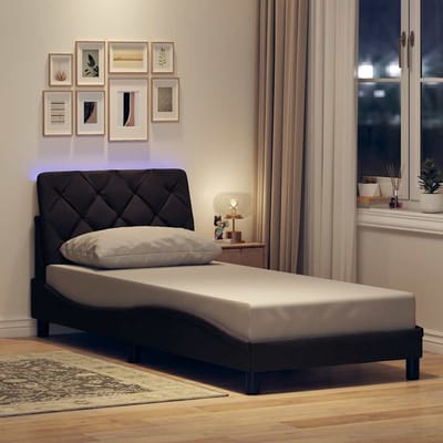 vidaXL - Bedframe - met - LED - zonder - matras - 90x200 - cm - stof - donkerbruin