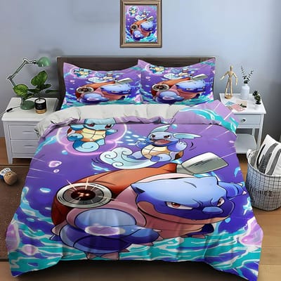 10 maten Pokémon Squirtle beddengoedset, 3-delige set, kingsize kussensloop, bedsprei voor volwassenen, slaapkamerbeddengoedset, ideaal als cadeau. US Full(200*230cm)3pcs
