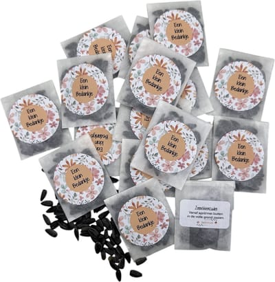 25 stuks, een klein bedankje, biologische zonnebloemzaden,zadenzakje,bloemenzaden,uitdeelzakjes zaden,zonnebloem,bedankt,mini kadootje,bloemzaadjes,weggeefzakjes,uitdeel,attentie,,weggeefzakje, zaden,uitdeel zadenzakjes,