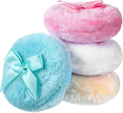 Grote Pluizige Poeder Puff Set van 4, Wasbare en Herbruikbare Ronde Poeder Applicators voor Make-up en Verzorging, 3,5 Inch in 4 Kleuren
