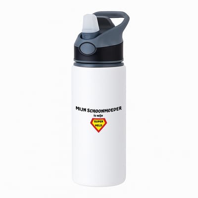 Hacebo® - mijn schoonmoeder is mijn superheld waterfles met rietje zwart - Schoonmoeder - super schoonmoeder - Moeder cadeautjes - moederdag - verjaardag - geschenk - kado - water fles - 650ML
