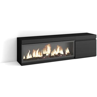 Skraut Home TV-Meubel, Lowboard, 158x35x45cm, Voor tv's tot 65", Elektrische haard XXL, Zwart